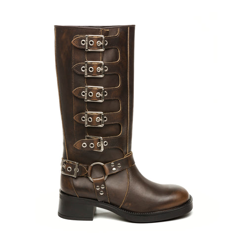 BATTLE BOOT BROWN LEATHER IMAGE